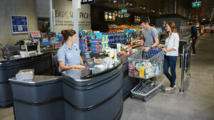 checking out in aldi store